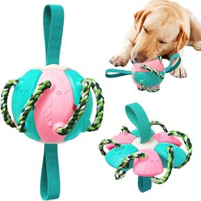 Flying Saucer Ball for Dogs, Dog Flying Disc & Frisbee Ball, Interactive Dog Toys, Indestructible Soccer Toys for Water Play & Outdoor Fun, Chew Toy for Teeth Cleaning (Yellow & Blue)