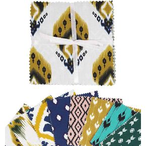 Soimoi Asian Ikat Print Precut 5-inch Cotton Fabric Quilting Squares Charm Pack DIY Patchwork Sewing Craft- Multicolor