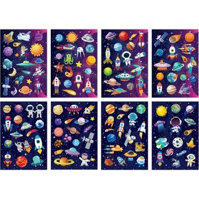 24pcs Outer Space Stickers for Kids, Self Adhesive Waterproof Sticker for Kids with Planet Solar System Galaxy Astronaut Rocket Bulk Decorations for Children for Party Decor Class Rewards Decor