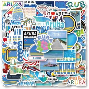 64Pcs Aruba Stickers Pack, Cartoon Cute Vinyl Waterproof Decals for Water Bottle,Laptop,Phone,Skateboard,Scrapbooking,Bumper Gifts for Kids Teens Adults Fans for Party Supply