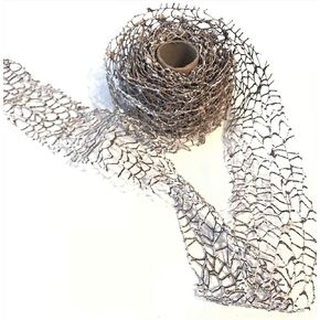Rustic Coated Fabric Net Ribbon, 2.6 inch x 15 feet roll, Wireless Shapeable Rough Woodsy Nautical Gifts, Elegant Blooms & Things