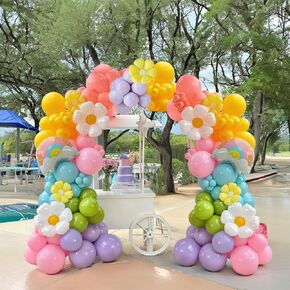 Pastel Daisy balloon arch kit 135Pcs Pastel pink yellow green blue red Purple balloons with rainbow daisy Flowr balloon for spring Baby Shower Easter Birthday tea Party spring decorations