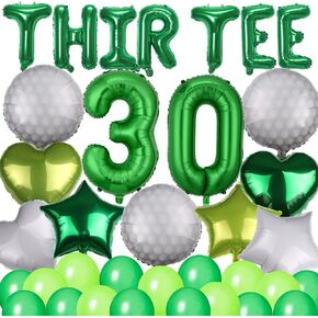 39 Pieces Golf Themed 30th Birthday Party Decorations Thir-Tee Golf Balloons Green Number Balloons Let's Par-Tee Birthday Supplies for 30 Years Old Men Sports Theme Birthday Party (Green)