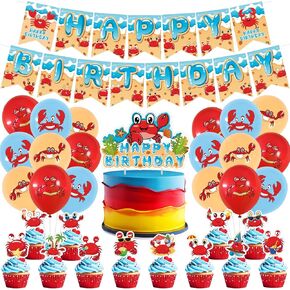 Crab Birthday Party Decorations Ocean Crab Party Supplies Include Crab Birthday Banner, Cake Topper, Cupcake Toppers, Balloons for Baby Shower Kids Marine Life Theme Party Decoration