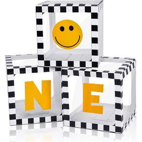Libima 3 Pcs One Happy Dude Birthday Decorations 1st Clear Balloon Boxes One Happy Dude 1st Birthday Party Supplies Groovy Theme Party Decor for Photoshoot Prop Block Cake Backdrop