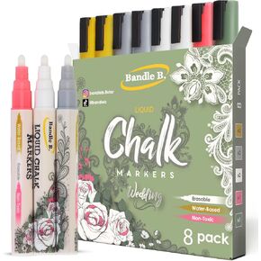 Liquid Chalk Markers: Wedding Edition - Pack of 8 - Non-Toxic, Water-Based, Erasable, Dust Free Chalk Pens for Chalkboards, Blackboards, Windows and Glass - 6mm Reversible Bullet and Chisel Tip
