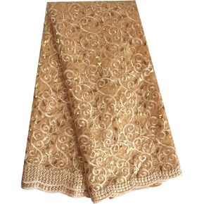 SanVera17 African Lace Net Fabrics Nigerian French Fabric Embroidered and Sequins Leaves for Party Wedding 5 Yards (White)