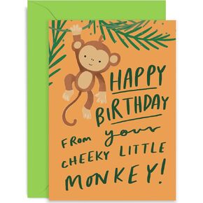 Old English Co. Little Monkey Birthday Card to Daddy Mummy - Cheeky Monkey Fun Card for Dad Mum Birthday from Son or Daughter | Blank Inside with Envelope