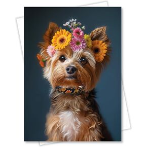 Golden Retriever with Flowers All Occasions Greeting Card - Dog with Flowers from Unique Dogs Party Delights Collection - Large 5x7 Inch - Blank Inside with White Envelope