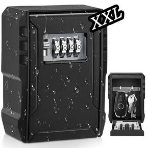 BKNOOU BARK KEY LOCK BOX للتركيب الخارجي على الحائط ، صندوق LOCKBOX الكبير للمفاتيح في الهواء الطلق ، مقاوم للماء من 4 أرقام مركب قفل كبير قابل لإعادة الاستقرار للمفاتيح مع رمز للسيارة السمسحة منزل المنزل مستودع