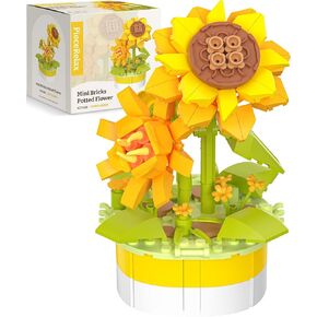 Flower Bouquet Building Decoration Set Artificial Flowers Mini Bricks Potted Sunflower Home Accessories or Best Gift Valentine Décor for Him and Her Botanical Collection for Adults [KZ1028]