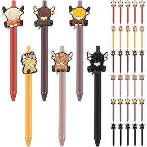 Spakon 30 Pcs Highland Cow Pens with Figurines Cow Party Favors Cute Print Pen Farm Kawaii Stationery Gifts for School Office Supplies Women Kids
