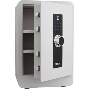 ProtexSafe Fireproof Steel Home Safe with Biometric, Digital Keypad, Key Lock, 1.32 Cubic Feet, 11.8 x 14.5 x 21.8 Inches, SK-60, Light Gray