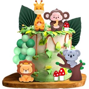 Jungle Safari Animal Cake Toppers Koala Cake Decorations Safari Animal Cake Decoration with Koala Giraffe Lion Elephant Balls for Wild Animals Themed Baby Shower Birthday Party Supplies