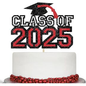 Class Of 2025 Cake Topper Decorations (Black Red)