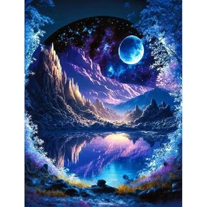 BOHADIY Lake Diamond Painting Kits for Adults Beginners Moon Diamond Art Kits for Adults Mountain Gem Art Kits for Adults for Home Wall Decor Gifts 12x16inch Purple Star Night