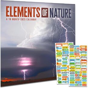 Elements of Nature Calendar 2025 - Deluxe 2025 Mother Nature Wall Calendar Featuring Lightning, Volcanos, More Bundle with Over 100 Calendar Stickers (Wild Weather Gifts, Office Supplies)