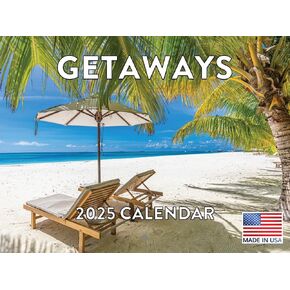 Getaway Calendar 2025 Vacation Spots Photography Nature Travel Monthly Wall Calender 12 Month | American Made In The USA