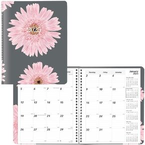 Brownline® 2025 Pink Essential Monthly Planner, 14 Months, December 2024 to January 2026, Twin-Wire Binding, 8.875" x 7.125", Pink Daisy (CB1200G.05-25)