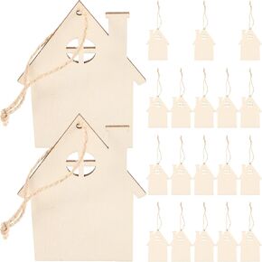 20pcs Unfinished House Shaped Wooden Cutouts Rustic Farmhouse Wooden House Craft Embellishments Christmas Tree Hanging Ornaments DIY Craft
