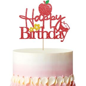 Apple Happy Birthday Cake Topper, Apple of Our Eyes Cake Decor, Red Glitter Apple One Cake Topper for Kids Birthday, Fruit Themed Baby Shower Party Decoration