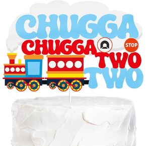 Chugga Chugga اثنين اثنين من كعكة عيد ميلاد سعيد Topper Red و Blue Glitter Cake Decorations Train Train Birls Boys Boys Boys Railroad Sailroad Super