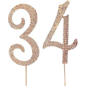 Magjuche Gold 34 "Crystal Cake Topper ، Number 34 Rhinestons 34 عيد ميلاد الكعكة Topper ، Men أو Women عيد ميلاد أو زخرفة حفل الذكرى السنوية 34