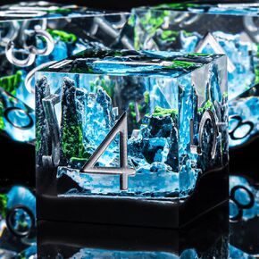 DND Resin Dice Set with Box Mountain&Waterfall Sharp Edge DIce for Dungeons and Dragons, Polyhedral Role Playing 7 Pcs D&D Dice D20 D12 D10 D8 D6 D4 (Rock Mountain)