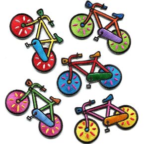 Lot of 5 Bicycle Retro Bike Cycle Cyclist 70s Kids Fun Embroidered Appliques Iron-on Patches