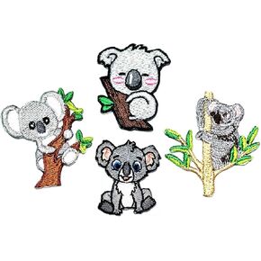 Umama Patch Mini Set of 4 Cute Lovely Koala Bear Australia Patch Koala with Cute Tree Cartoon Iron On Embroidered Patches Appliques Needle Craft Machine Embroidery Clothes Accessory Sewing DIY