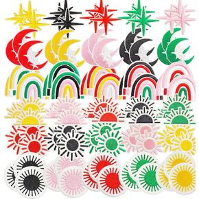 90pcs Vintage Iron on Patches for Clothes, Sun Rainbow Boho Hippie Applique Embroidery Patches for Clothing Jeans Backpacks Hat Jacket Jeans Crafts DIY