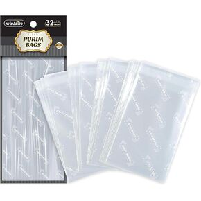 Winfaire Happy Purim Bags - Purim Cellophane Bags - 3" x 6" Fold Over Self Seal - 32 Pack Purim Cellophane Treat Bags - Happy Purim Cello Bags