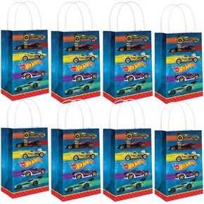 Amscan Vibrant Multicolor Hot Wheels Printed Paper Kraft Bags - 8.25" x 5" (Pack of 8) - Perfect for Parties, Gifts & Goodies