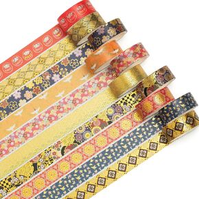 10 Rolls Sakura Washi Tape Set Japanese Arts Adhesive Tapes Gold Silver Foil Decorative Masking Tape Sets for Craft, Kids, Scrapbook, DIY, Gift Wrapping (Sakura Nightfall)