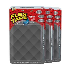 Flex Tape, Mini, Clear, 3-Pack, Original Thick Flexible Rubberized Waterproof Tape - Seal and Patch Leaks, Works Underwater, Indoor Outdoor Projects - Home RV Roof Plumbing and Pool Repairs