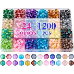 XSEINO 1200PCS 6mm Glass Beads Kit, 24 Assorted Color Series Crystal Beads for Jewelry Making and DIY Crafts, Friendship Bracelets