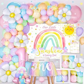 زخارف عيد الميلاد الأولى فتاة ، 146pcs زخارف عيد ميلاد أول لفتاة ، صناديق بالون ، خلفية للحفلات ، لافتة الصور ، قوس البالونات ديزي ، لافتة على كرسي مرتفع ، بطاقة معلم