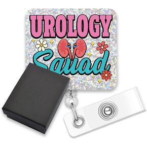 AGMDESIGN Urology Squad Nurse Badge Reel, Funny Kidney Badge Reel Holder Retractable with ID Clip, Glitter Badge Reel Gifts for Nephrologist Doctor Nurse Urology Urologist Dialysis Tech Nephrology
