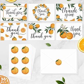Sinasasspel 36Pack Little Cutie Thank You Cards Assortment with Envelopes Orange Stickers Clementine Theme Party Supplies Little Cutie Baby Shower Gifts 4 x 6 Inches