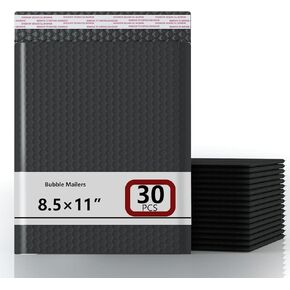 8.5x11 Inch Bubble Mailer 30 Pack, Waterproof Padded Envelopes with Strong Self-Seal Adhesive, Cushioning Shipping Bags with Bright Color for Small Business - Black