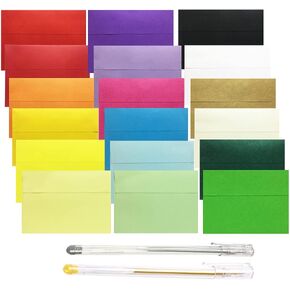 108pcs 5x7 Envelopes Set, 18 Rainbow Color A7 Self Adhesive Greeting Card Envelopes DIY, Silver&Gold Colored ball pen, Supplies for Wedding Thanksgiving Invitation, Bulk Photos Envelopes