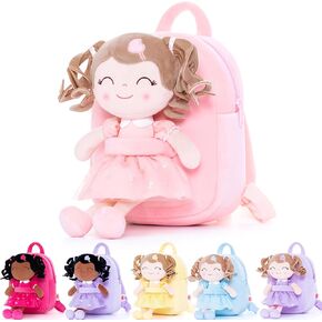 Gloveleya Toddler Backpack Baby Girl Gift Plush Bag Diaper Bag with Spring Girl Doll Curly Hair Girl Toys with Love Pink 9 Inches