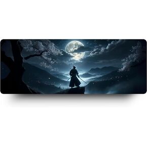 Moonlit Samurai Gaming Mouse Pad, Extra Large Desk Mat (31.5x11.8in) - Non-Slip Rubber Base, Durable Stitched Edges, Perfect for Gaming & Office Use