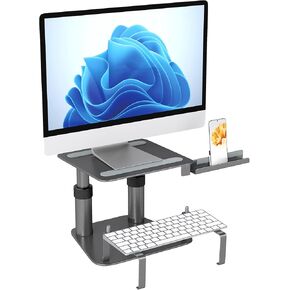 Monitor Stand for Desk with Keyboard Tray, Laptop Stand with Cell Phone Holder, Height Adjustable Monitor Riser Aluminum Computer Stand for 10.1-17.3in Laptop, Notebook, Computer Monitor