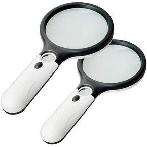 2 Pack Magnifier 3 LED Light, Marrywindix 3X 45X Handheld Magnifier Reading Magnifying Glass Lens Jewelry Loupe