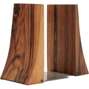 TILISMA Bookends, Walnut Wood with Metal Base - 2 Handmade Book Holders for Heavy Books - Decorative Accessories for Bookshelf Organization and Display