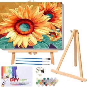 Hudestail Flower Paint by Number for Adults DIY Painting Kit with Easel for Beginner Oil Drawing Kit Pigment Paintwork Kit Brushes Personalized Gift Home Wall Decoration (Daisy)