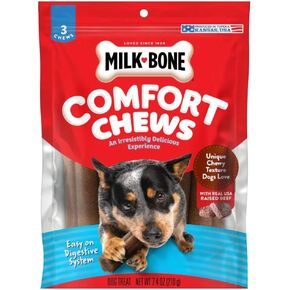 Milk-Bone Comfort Chews, Dog Chews with Unique Chewy Texture and Real Beef, 7.4 Oz Bag of 3 Chews