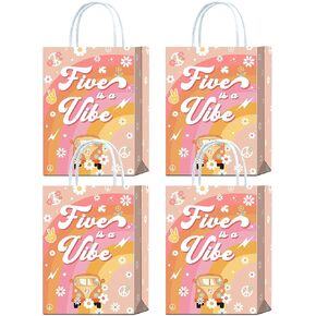 YanZonic 16 Pcs Five is a Vibe 5th Birthday Party Decorations - 60s, 70s Inspired Groovy Gift Bags for Party Favors, Birthday Decorations