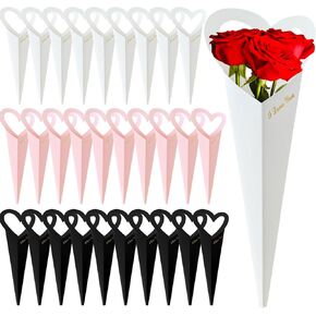 Srmayyi 30 Pack Flower Boudquet Bags ، Heart Box Single Flower Sips ، ورق التغليف الأزهار ، وأكياس هدايا الحب لقضاء عيد الحب ، وحفل زفاف ، وعيد الأم ، والتخرج (أسود ، وردي ، أبيض)